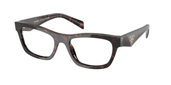 Das Bild zeigt die Prada Brille B01V in Root schildpatt leicht schräg von der Seite.